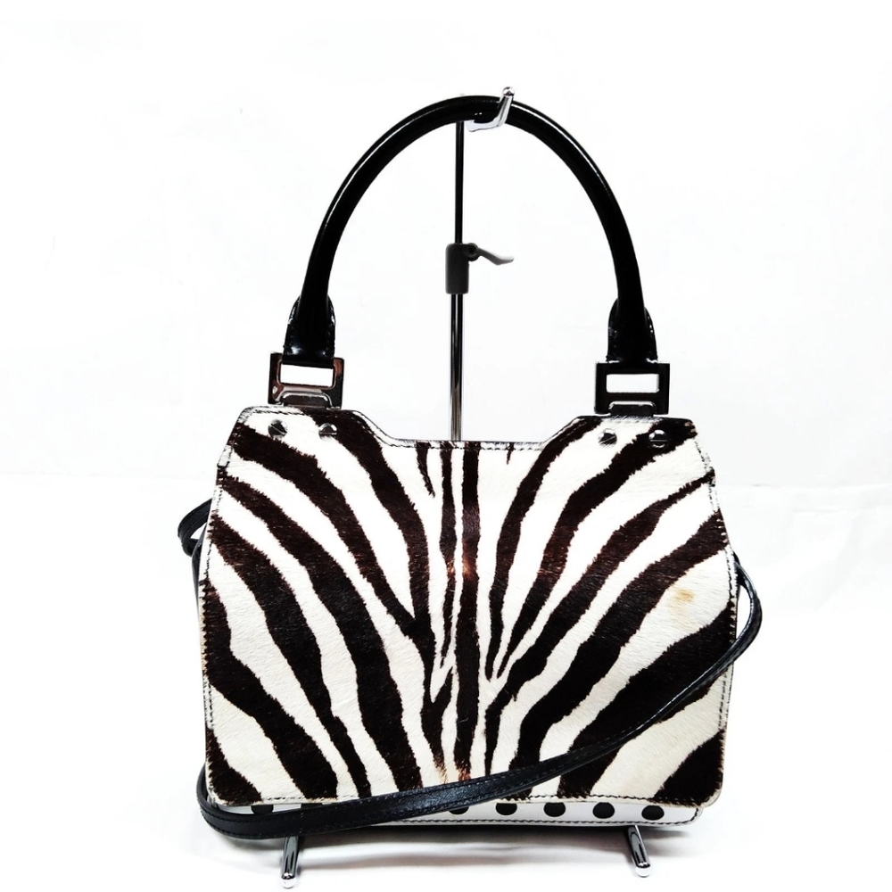 Jimmy Choo Amie Black and White Zebra Print Pony and Polka Dot Leather Tote Bag